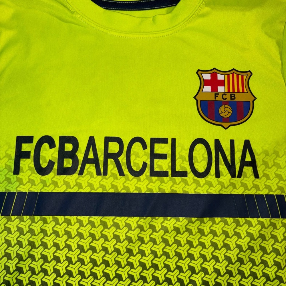 FC Barcelona Kids Soccer Jersey Neon Yellow Navy Blue Graphic S/P RN130148 - Picture 2 of 7